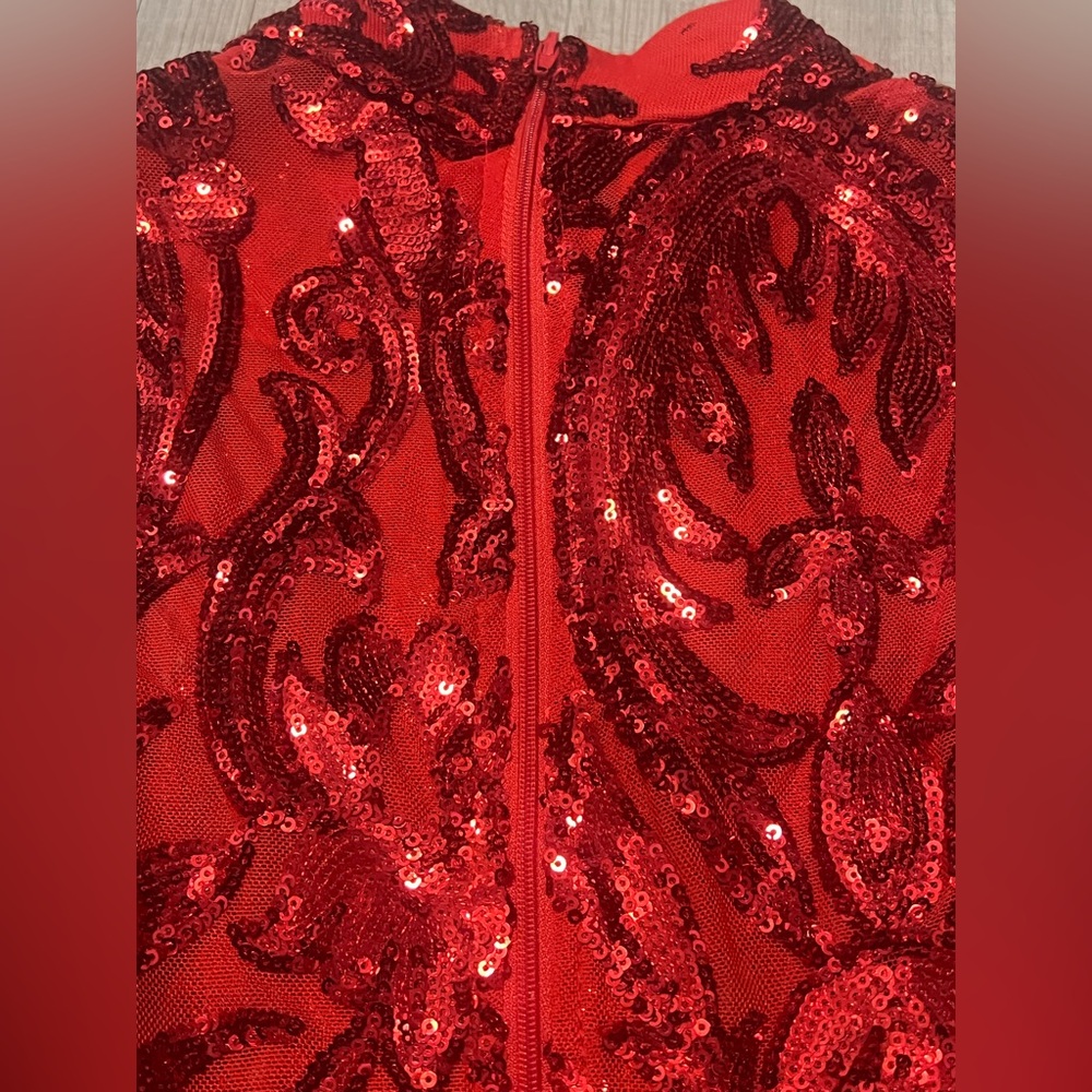 Red Sequin Midi Dress - Picture 14 of 14
